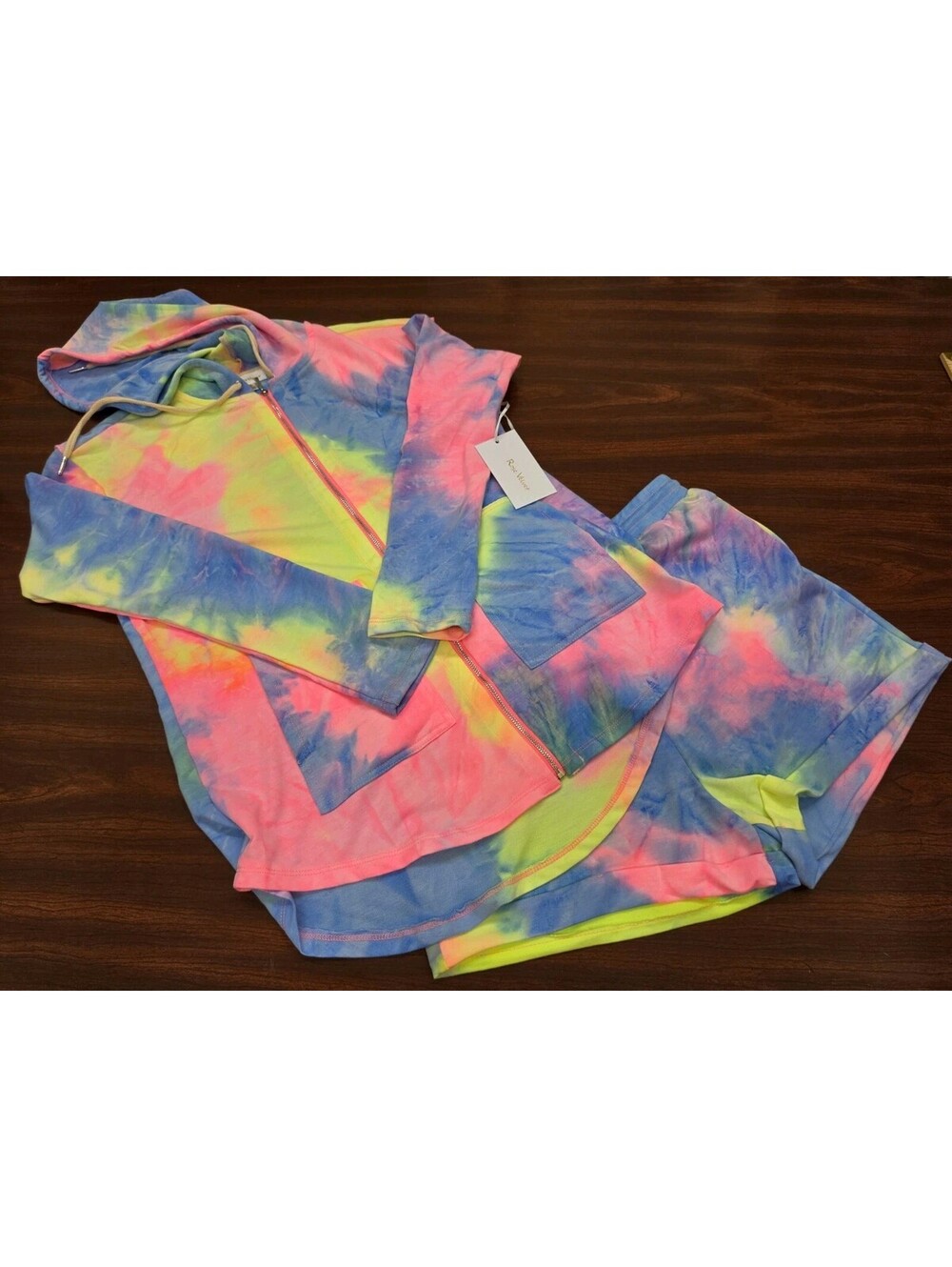 NWT Rose Velvet Tie Dye Lounge Set Medium Full Zip Hoodie Shorts Neo Active Cozy